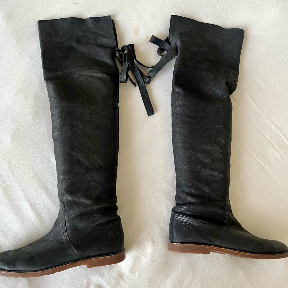 Frye Celia boots- black leather over the knee boots